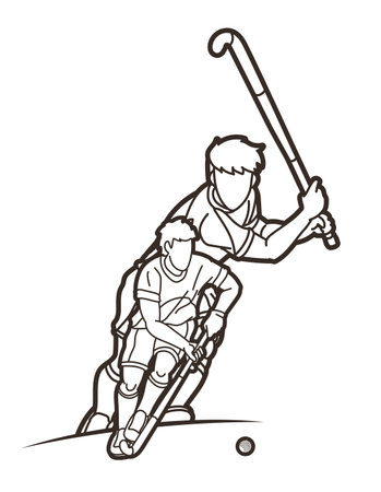 Field Hockey Sport Team Male Players Mix Action Cartoon Graphic Vectorのイラスト素材