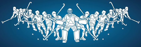 Field Hockey Sport Team Male Players Mix Action Cartoon Graphic Vectorのイラスト素材