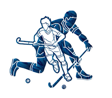 Field Hockey Sport Male Players Mix Action Cartoon Graphic Vectorのイラスト素材