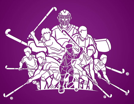 Field Hockey Sport Male Players Mix Action Cartoon Graphic Vectorのイラスト素材