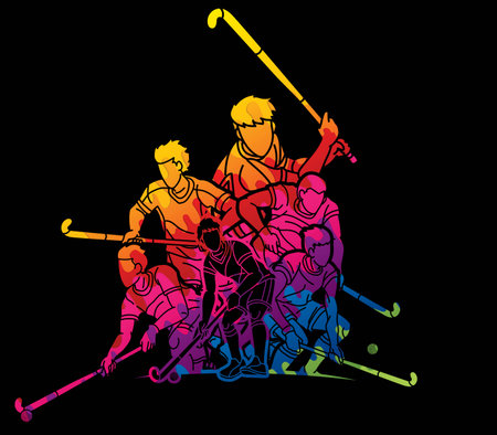 Field Hockey Sport Male Players Mix Action Cartoon Graphic Vectorのイラスト素材