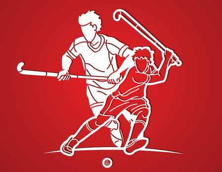 Field Hockey Sport Male Players Mix Action Cartoon Graphic Vectorのイラスト素材