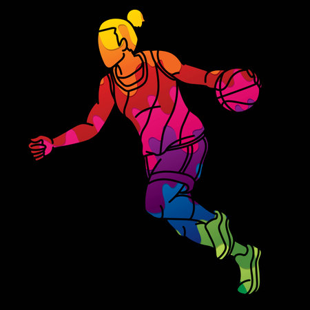 Basketball Sport Female Player Action Cartoon Graphic Vectorのイラスト素材