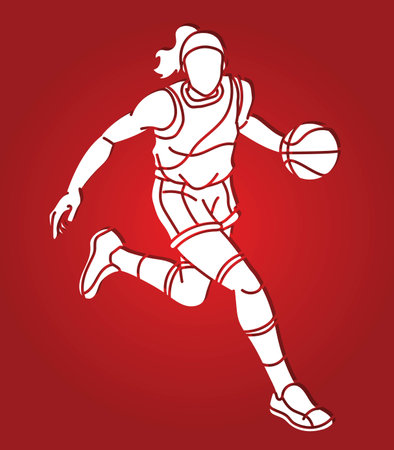 Basketball Sport Female Player Action Cartoon Graphic Vectorのイラスト素材