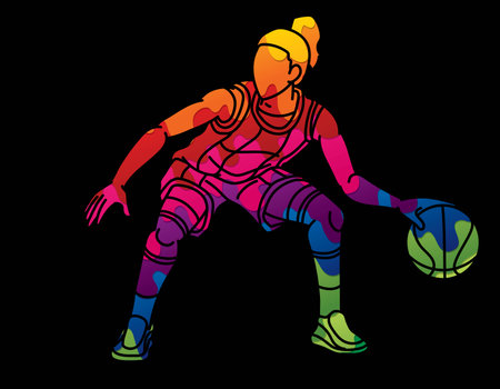 Basketball Sport Female Player Action Cartoon Graphic Vectorのイラスト素材