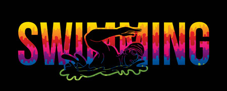 Swimming Sport Text Font Design Cartoon Graphic Vectorのイラスト素材