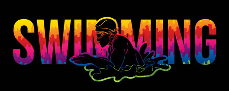 Swimming Sport Text Font Design Cartoon Graphic Vectorのイラスト素材