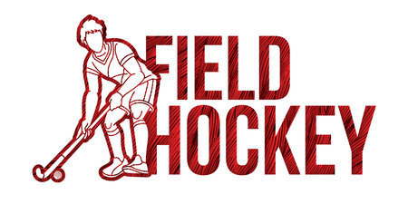 Field Hockey Font Text Design with Sport Player Cartoon Graphic Vectorのイラスト素材
