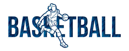Basketball Font Text Design with Female Sport Player Cartoon Graphic Vectorのイラスト素材