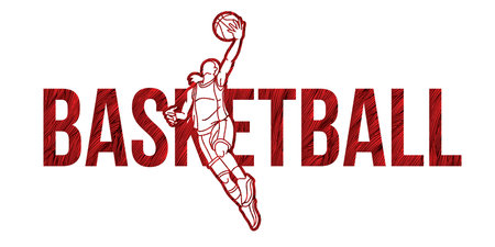 Basketball Font Text Design with Female Sport Player Cartoon Graphic Vectorのイラスト素材