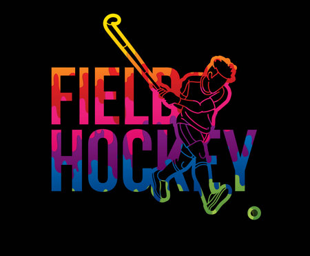 Field Hockey Font Text Design with Sport Player Cartoon Graphic Vectorのイラスト素材