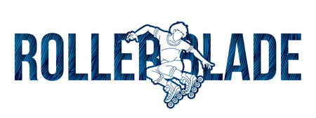 Roller blade Roller Skate Player with Text Font Design Extreme Sport Cartoon Graphic Vectorのイラスト素材