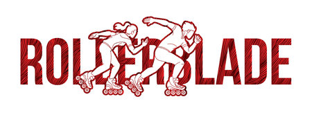 Roller blade Roller Skate Player with Text Font Design Extreme Sport Cartoon Graphic Vectorのイラスト素材