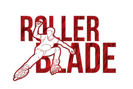 Roller blade Roller Skate Player with Text Font Design Extreme Sport Cartoon Graphic Vectorのイラスト素材