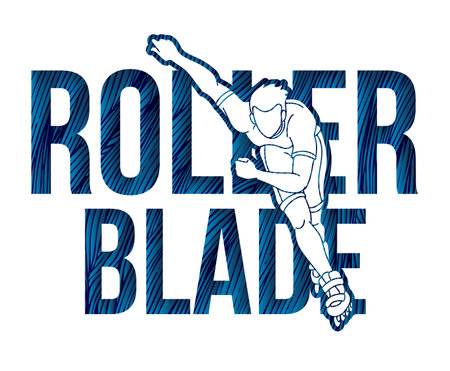 Roller blade Roller Skate Player with Text Font Design Extreme Sport Cartoon Graphic Vectorのイラスト素材