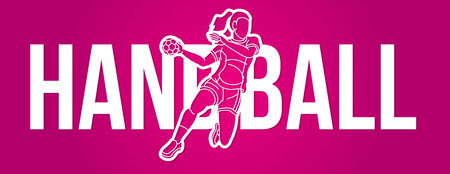 Handball Sport Female Player Action with Text Cartoon Graphic Vectorのイラスト素材