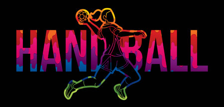 Handball Sport Female Player Action with Text Cartoon Graphic Vectorのイラスト素材