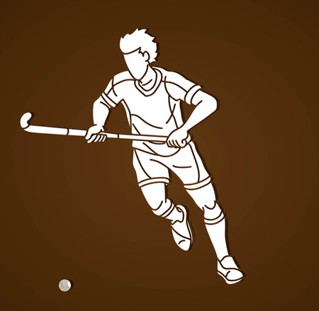Silhouette Field Hockey Male Player Action Cartoon Graphic Vectorのイラスト素材
