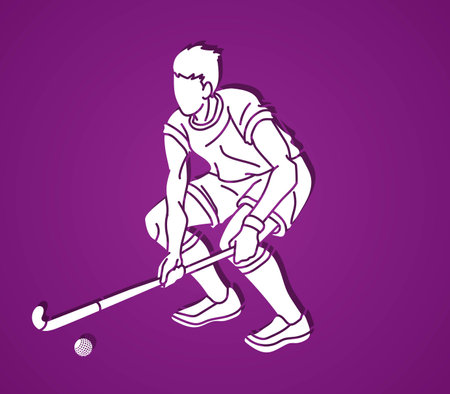 Silhouette Field Hockey Male Player Action Cartoon Graphic Vectorのイラスト素材