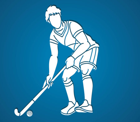 Silhouette Field Hockey Male Player Action Cartoon Graphic Vectorのイラスト素材
