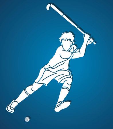 Silhouette Field Hockey Male Player Action Cartoon Graphic Vectorのイラスト素材