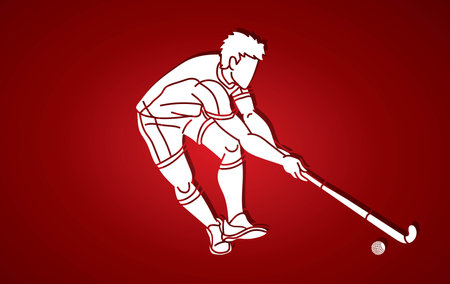 Silhouette Field Hockey Male Player Action Cartoon Graphic Vectorのイラスト素材