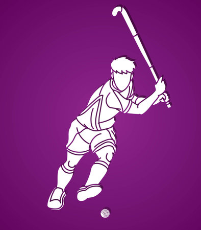 Silhouette Field Hockey Male Player Action Cartoon Graphic Vectorのイラスト素材