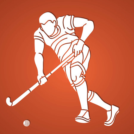 Silhouette Field Hockey Male Player Action Cartoon Graphic Vectorのイラスト素材