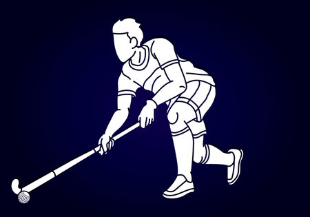 Silhouette Field Hockey Male Player Action Cartoon Graphic Vectorのイラスト素材