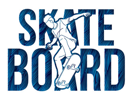 Skateboard Text Designed with Male Player Cartoon Extreme Sport Graphic Vectorのイラスト素材