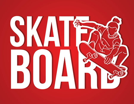Skateboard Text Designed with Male Player Cartoon Extreme Sport Graphic Vectorのイラスト素材