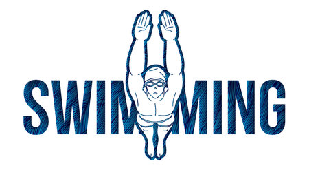 Swimming Text with Swimmer Cartoon Sport Graphic Vectorのイラスト素材