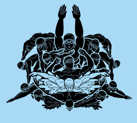 Swimming Sport Male and Female Swimmer Mix Action Cartoon Graphic Vectorのイラスト素材