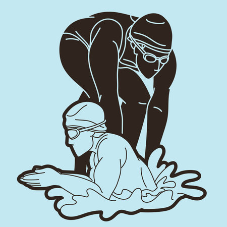 Swimming Sport Male and Female Swimmer Mix Action Cartoon Graphic Vectorのイラスト素材