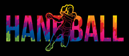 Handball Sport Woman Player Action with Text Cartoon Graphic Vectorのイラスト素材