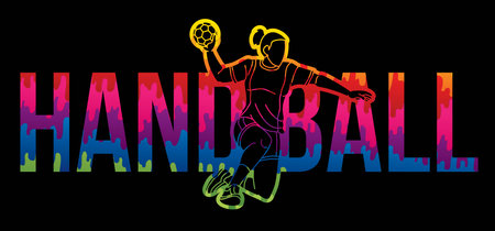 Handball Sport Woman Player Action with Text Cartoon Graphic Vectorのイラスト素材