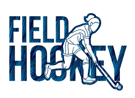 Field Hockey Text Designed with Female Player Cartoon Sport Graphic Vectorのイラスト素材