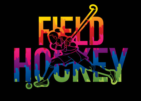 Field Hockey Text Designed with Female Player Cartoon Sport Graphic Vectorのイラスト素材