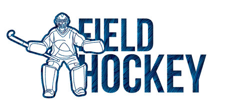 Field Hockey  Text Designed with Goalkeeper Player Cartoon Sport Graphic Vectorのイラスト素材