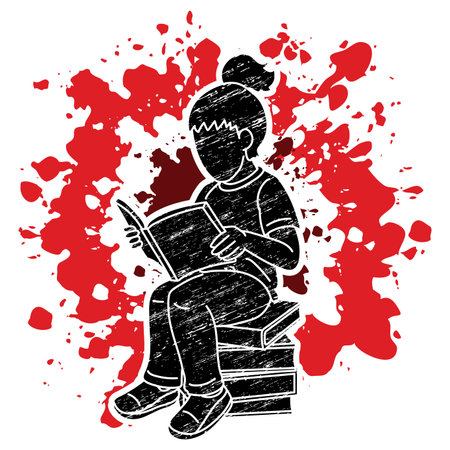 A Girl Reading A Book Cartoon Silhouette Graphic Vectorのイラスト素材