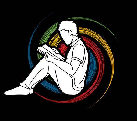A Man Reading A Book Cartoon Silhouette Graphic Vectorのイラスト素材