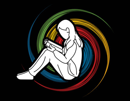 A Woman Reading A Book Cartoon Silhouette Graphic Vectorのイラスト素材