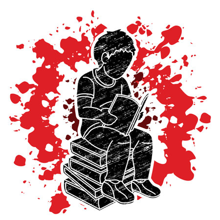 A Boy Reading A Book Cartoon Silhouette Graphic Vectorのイラスト素材