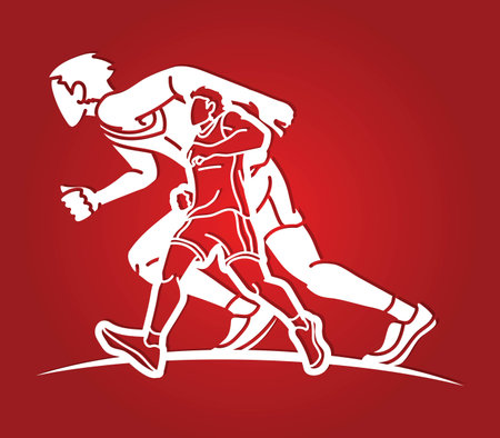 Group of Runner Action Start Running Men Run Together Cartoon Sport Graphicのイラスト素材