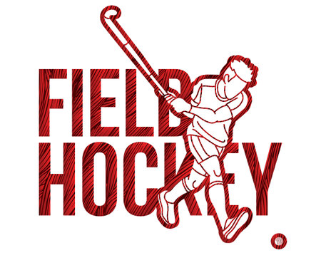 Field Hockey Font Design with Male Player Action Cartoon Graphic Vectorのイラスト素材