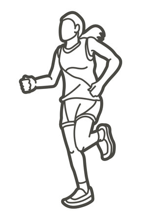 A Female Running Marathon Runner Cartoon Woman Run Sport Graphic Vectorのイラスト素材