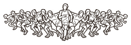 Men Start Running Together Marathon Runner Action Cartoon Sport Graphic Vectorのイラスト素材