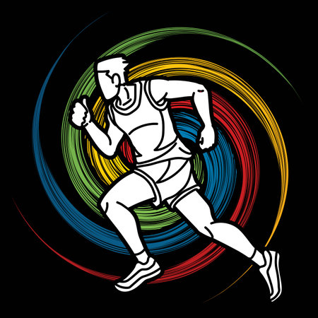 Marathon Runner A Man Running Action Jogging Sport Graphic Vectorのイラスト素材