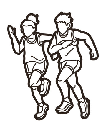 Group of Children Running Together Sport Boy and Girl Start Running Graphic Vectorのイラスト素材