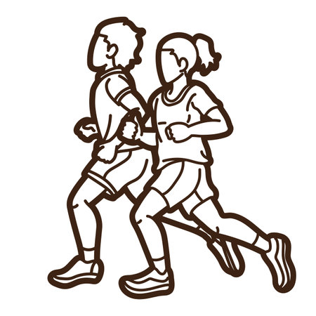 Group of Children Running Together Sport Boy and Girl Start Running Graphic Vectorのイラスト素材